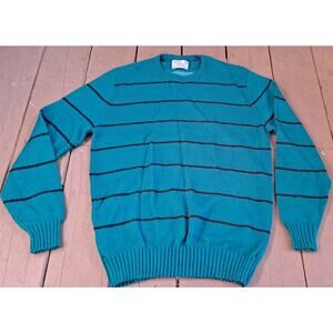 Vintage Le Tigre Sweater Men's Medium Crew Neck Acrylic USA Teal And Bacl Strip
